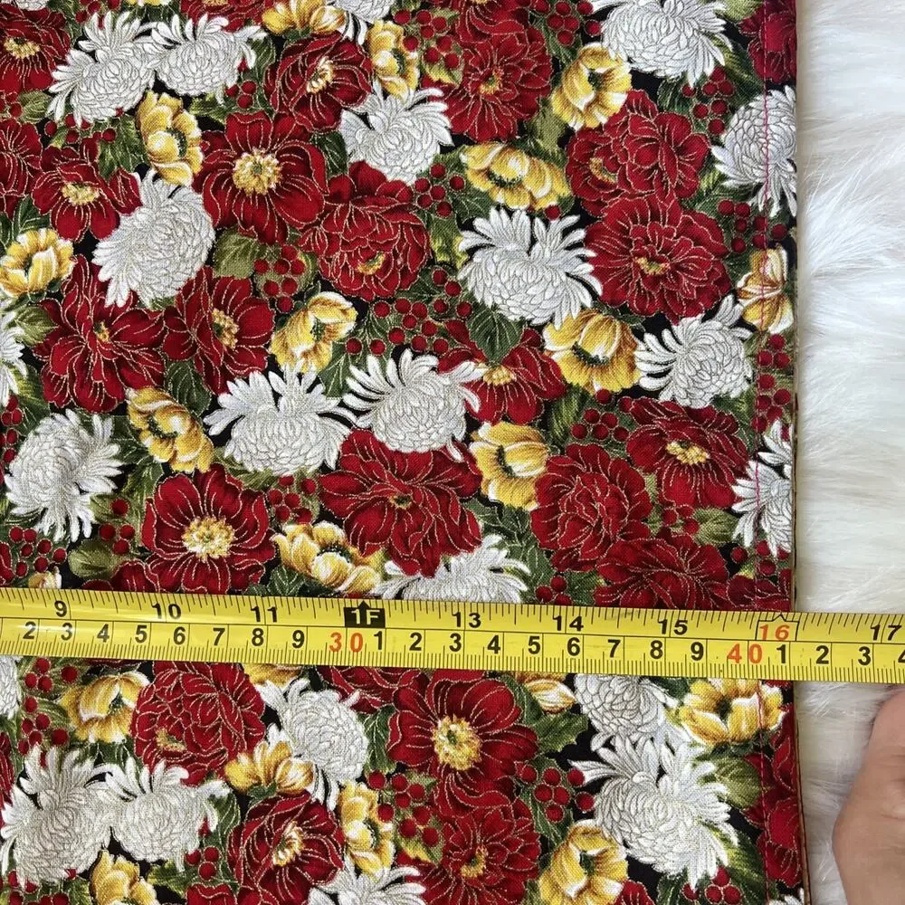Beautiful Reversible Christmas Floral Table Runner 54” x 16” Gold Accent NWOT